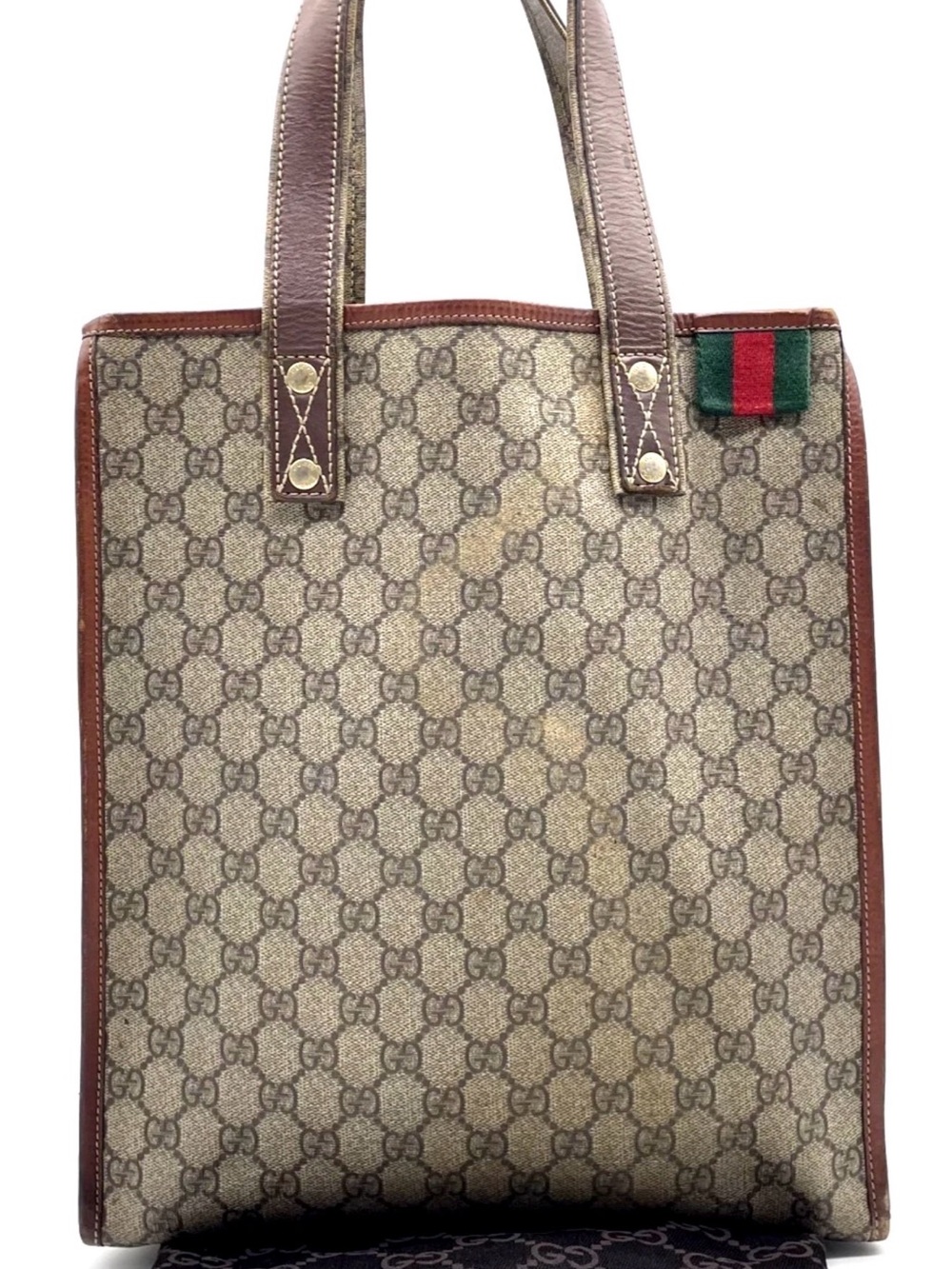 Gucci Brown Monogram Tote with Green-Red Web Accent